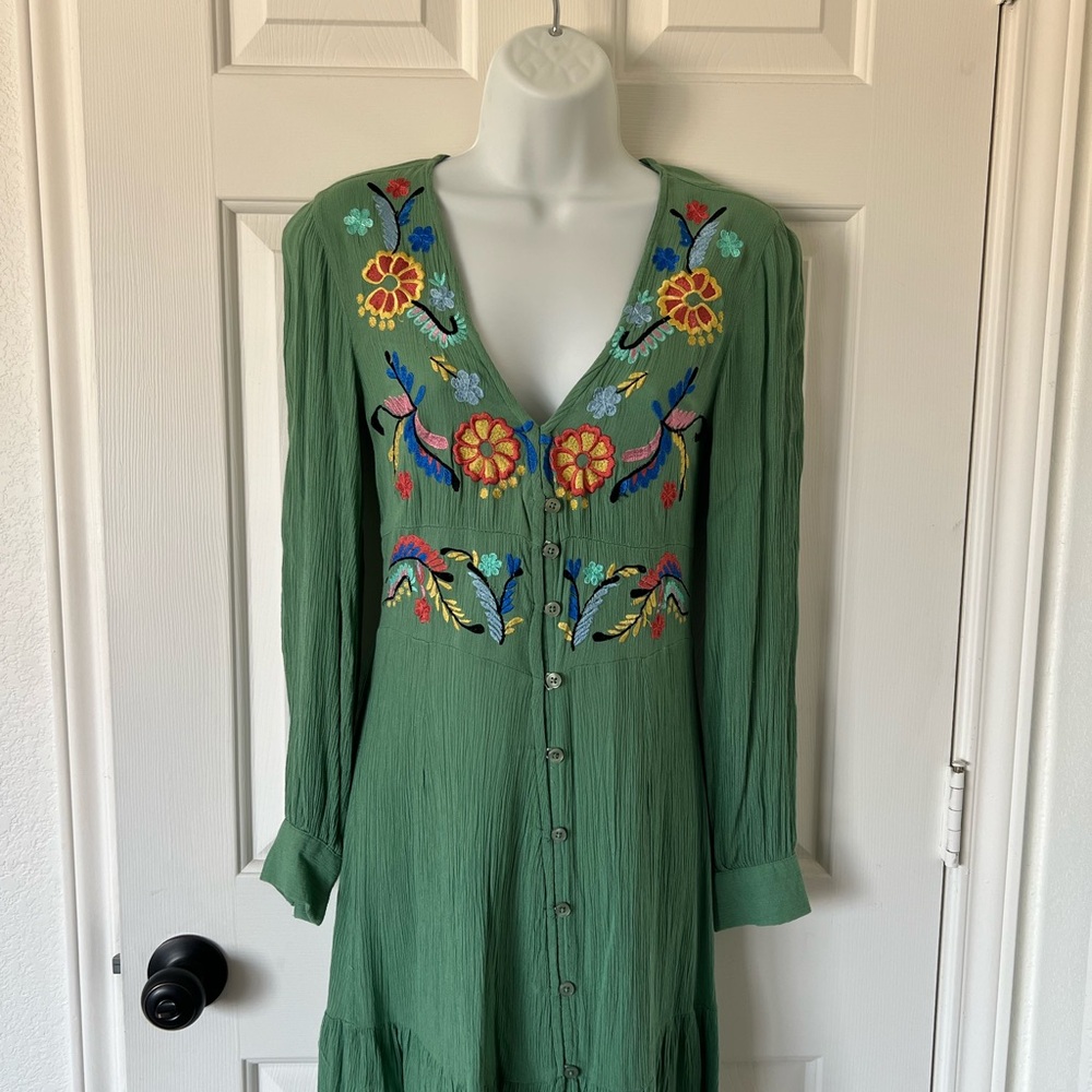 ASOS Green Floral Embroidered Long Sleeve Dress